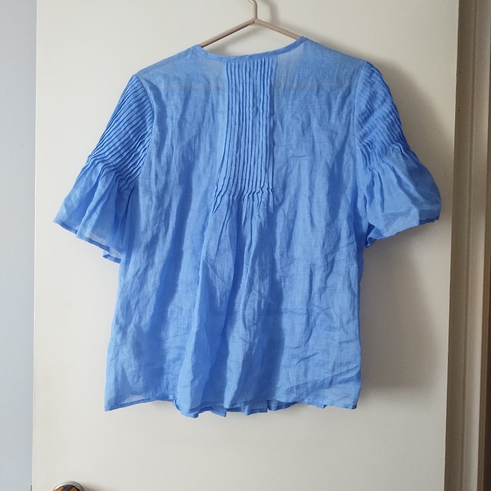 BANANA REPUBLIC Periwinkle Blue Pin Tucked Short Sleeve Blouse M - Picture 6 of 8